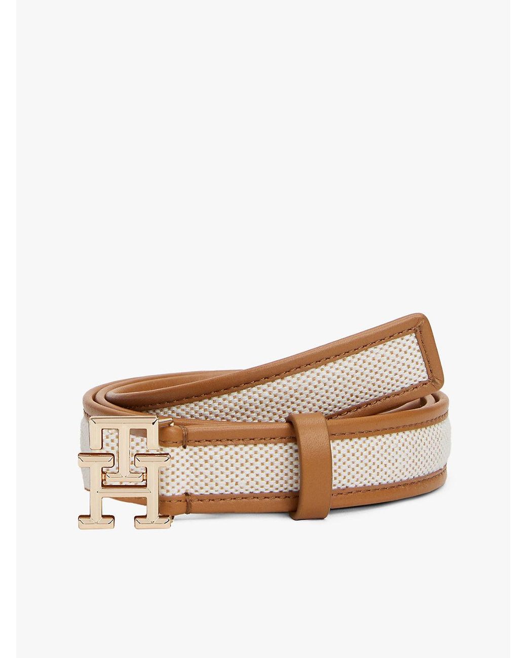 Tommy Hilfiger Natural Th Monogram Canvas Leather Belt