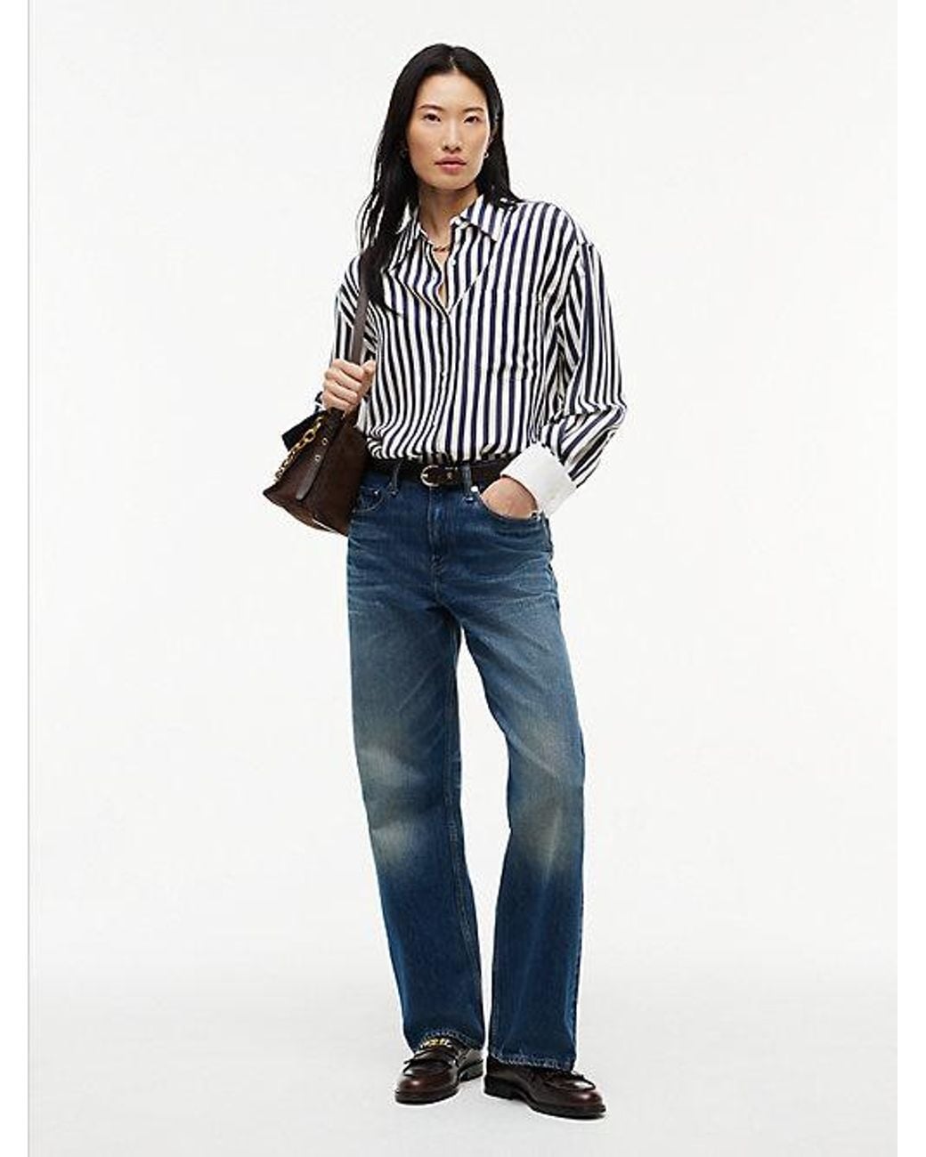 Tommy Hilfiger Blue Relaxed Fit Stripe Double Cuff Shirt
