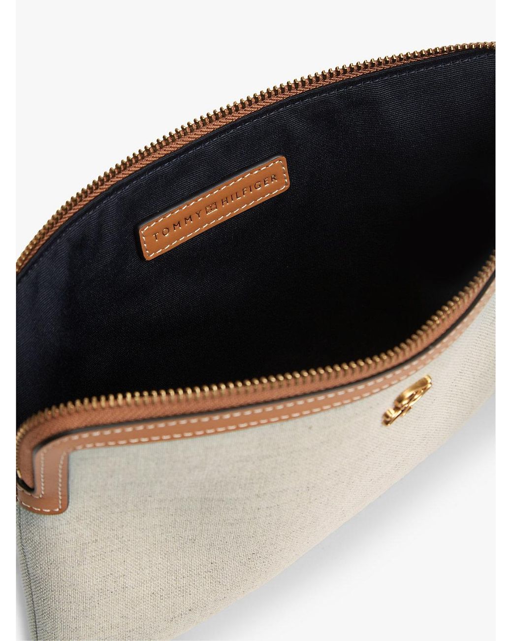 Tommy Hilfiger Natural Logo Leather Trim Canvas Pouch