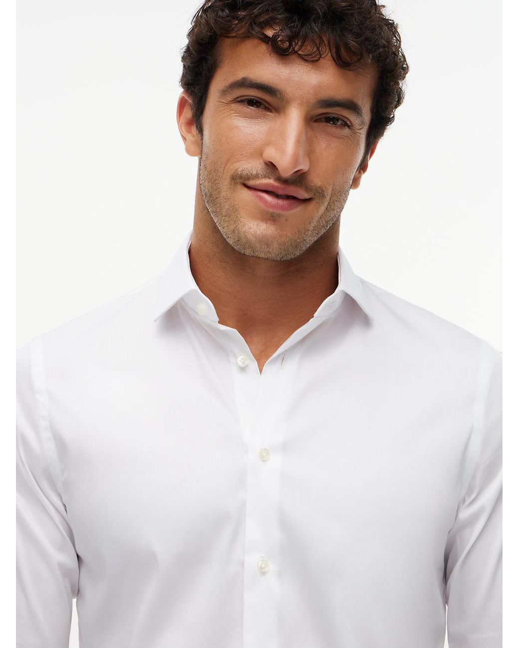 Tommy Hilfiger White New York Label Slim Fit Flex Collar Shirt for men
