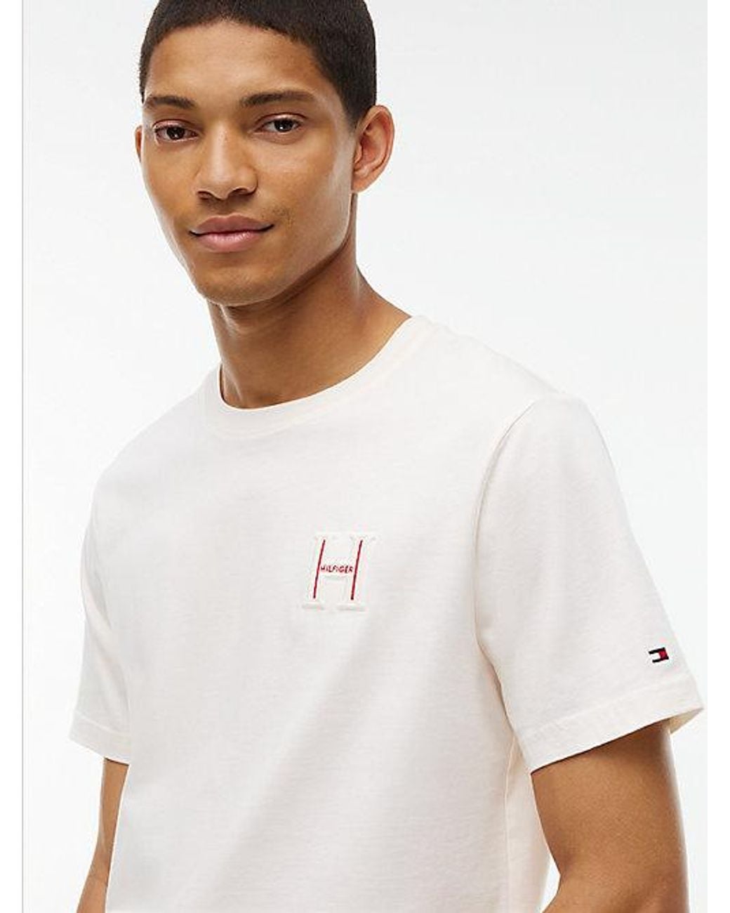 Tommy Hilfiger White Varsity Logo Embroidery Crew Neck T-Shirt for men