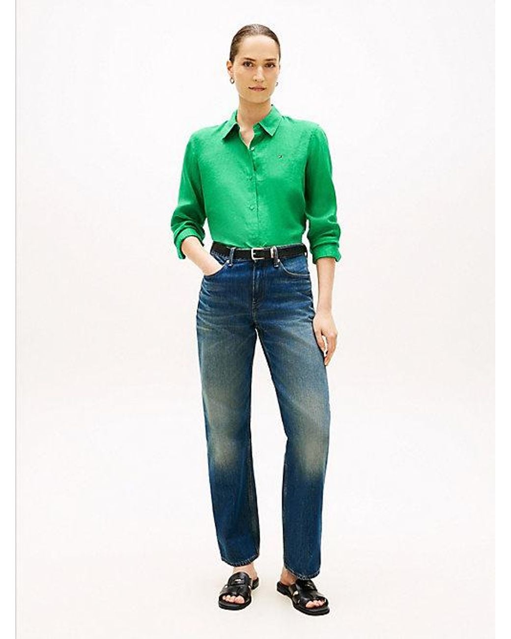 Tommy Hilfiger Green Relaxed Fit Pure Linen Shirt