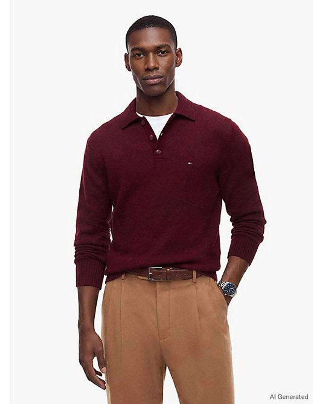 Tommy Hilfiger Red Pure Lambswool Polo Jumper for men