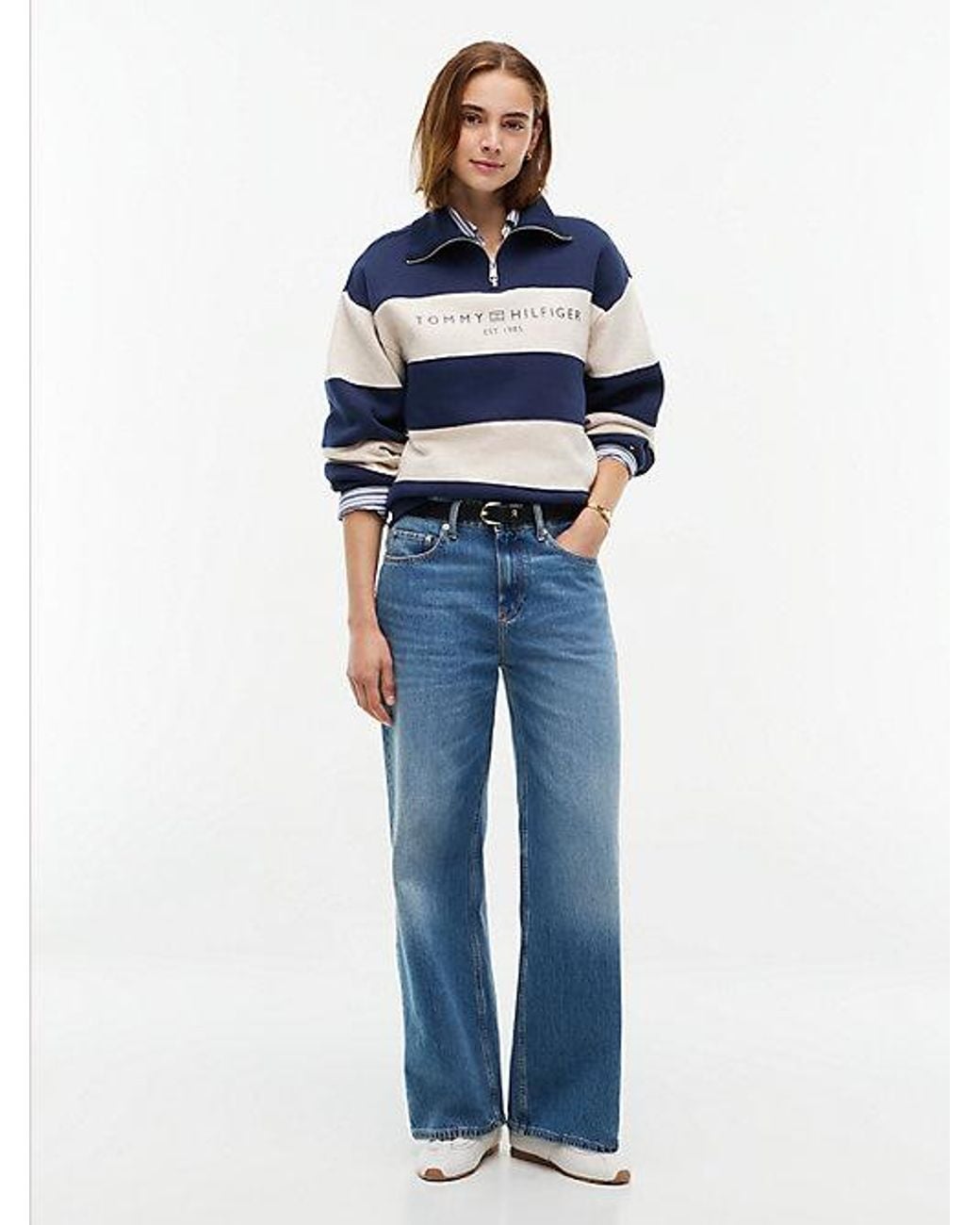 Tommy Hilfiger Blue Fleece Relaxed Quarter Zip Sweatshirt