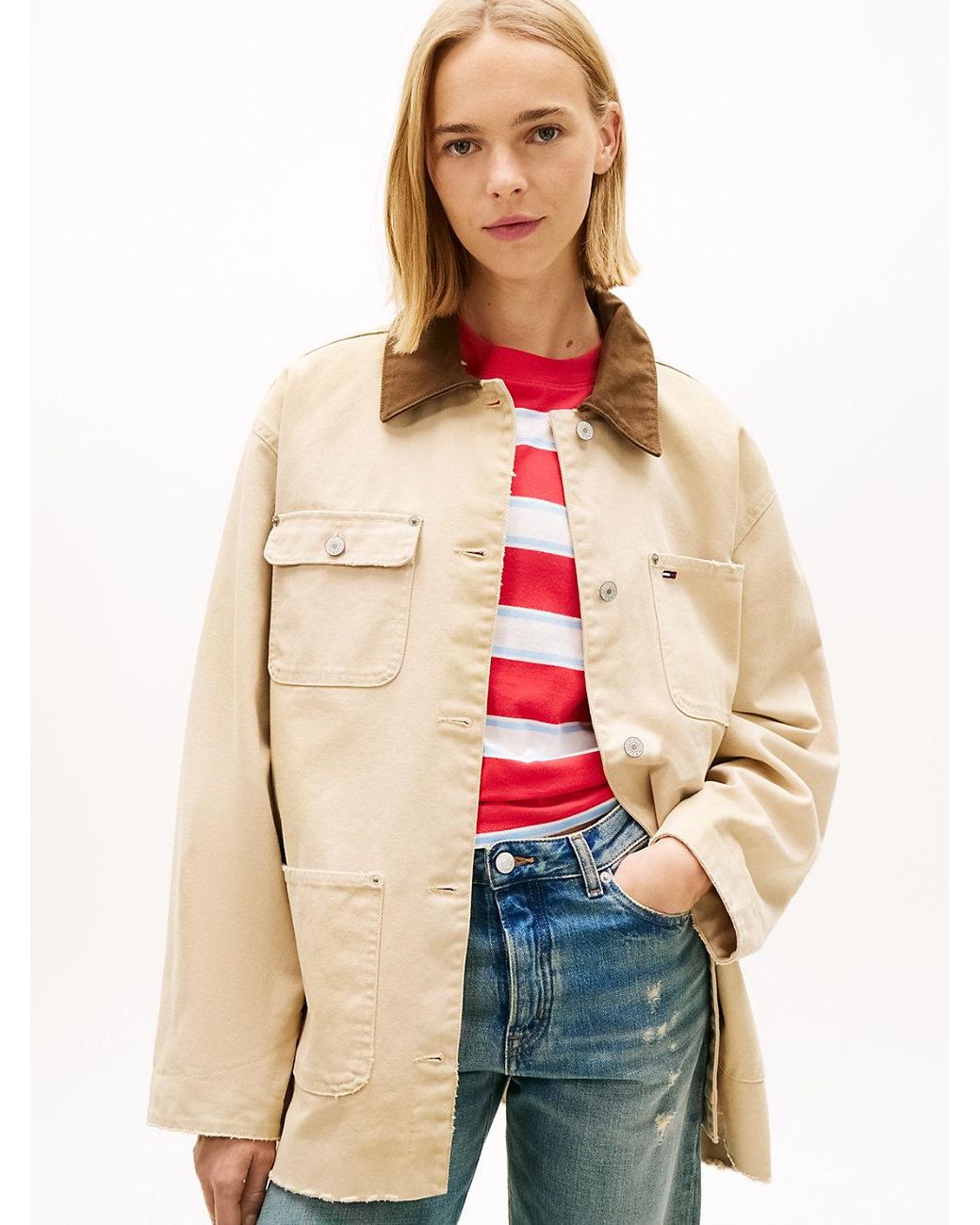 Tommy Hilfiger Natural Distressed Canvas Oversized Chore Jacket