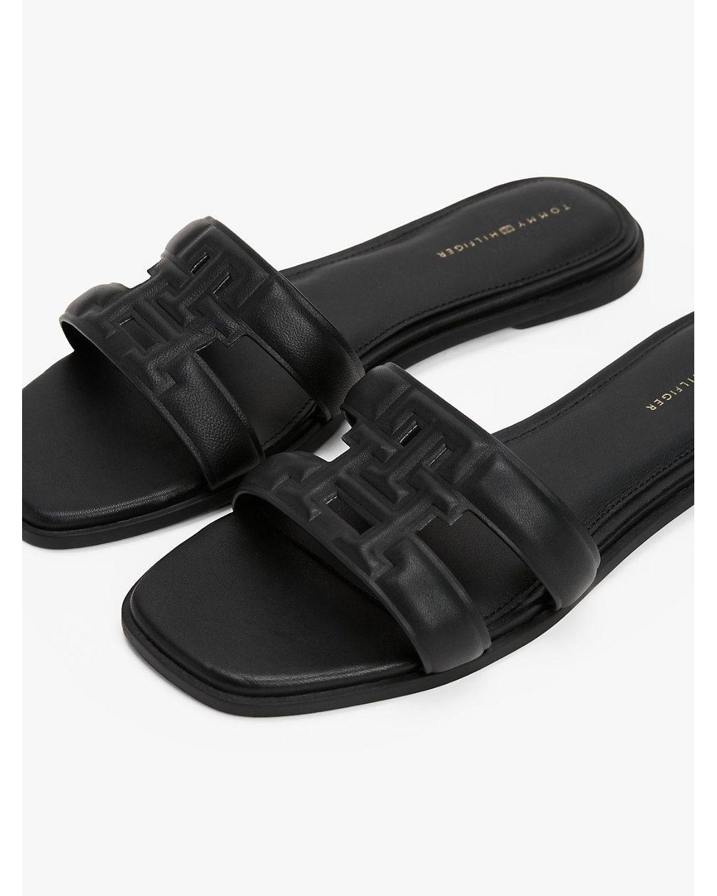 Tommy Hilfiger White Leather Th Monogram Strap Mules