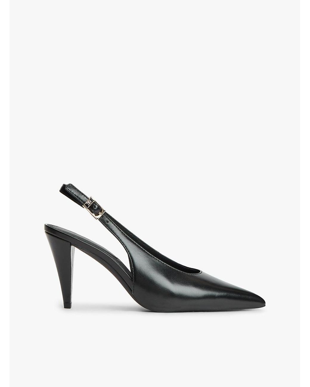 Tommy Hilfiger White Th Monogram Leather Slingback High Heels