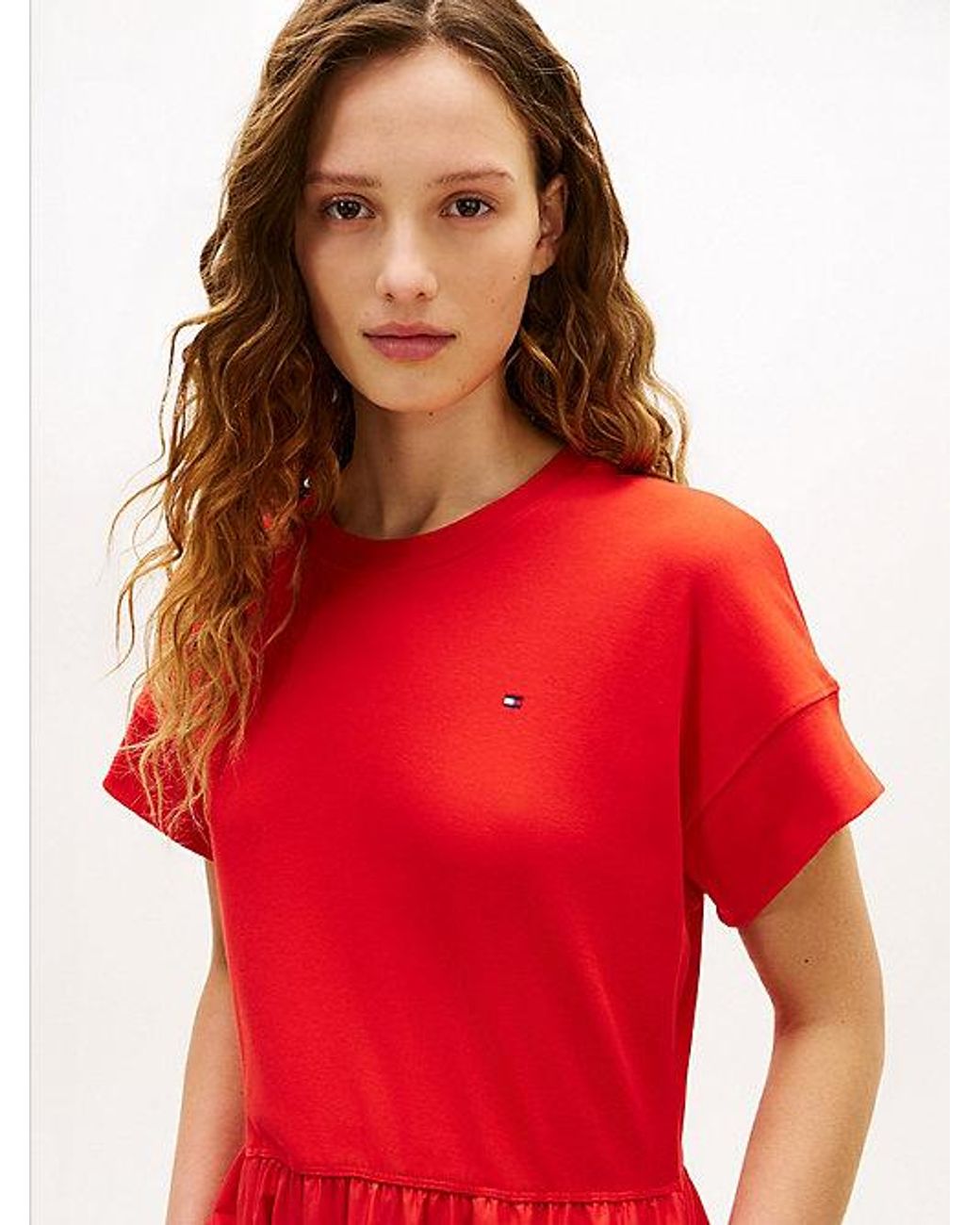 Tommy Hilfiger Red Contrast Fit And Flare Midi Dress