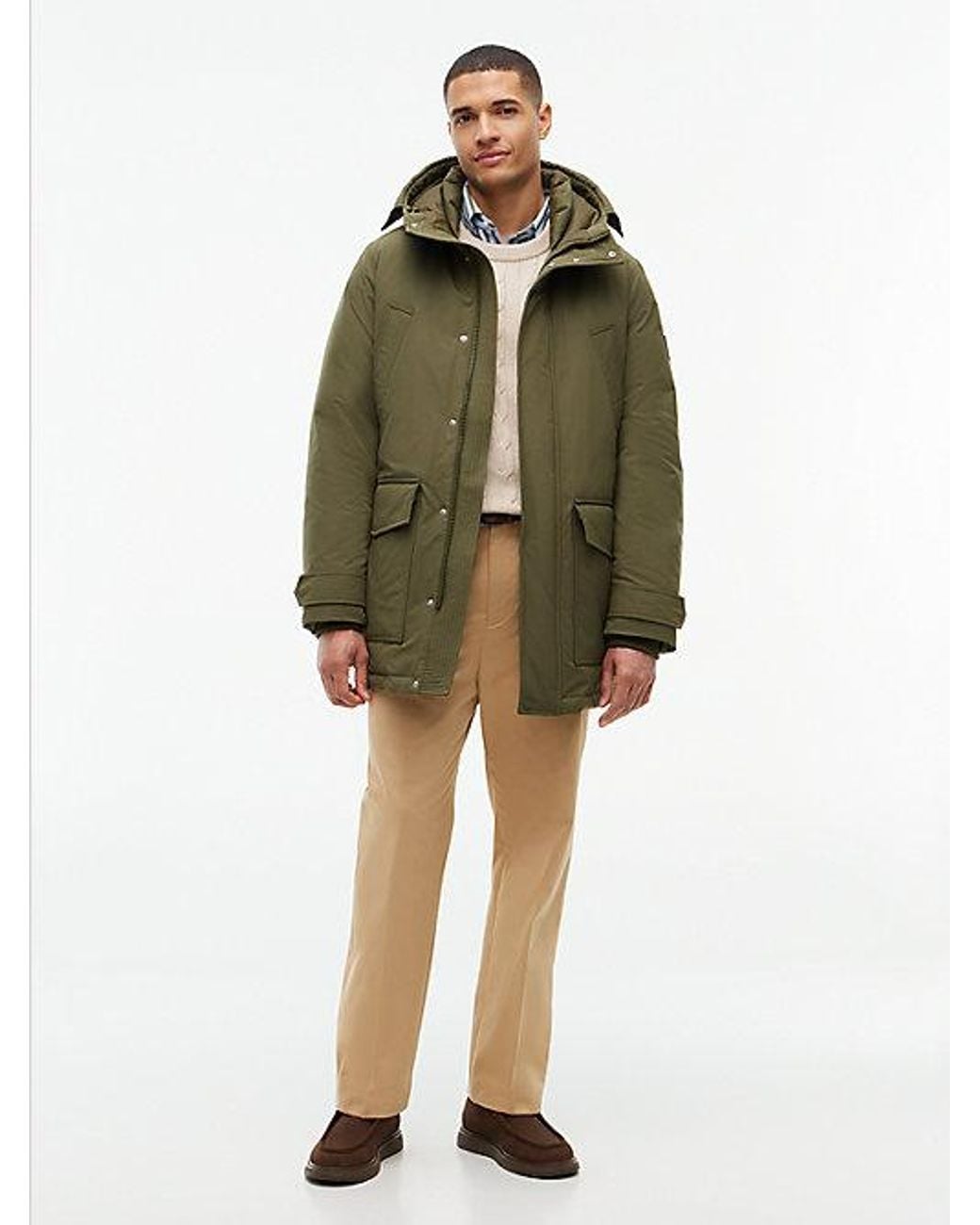 Tommy Hilfiger Green Logo Patch Down Hooded Rockie Parka for men