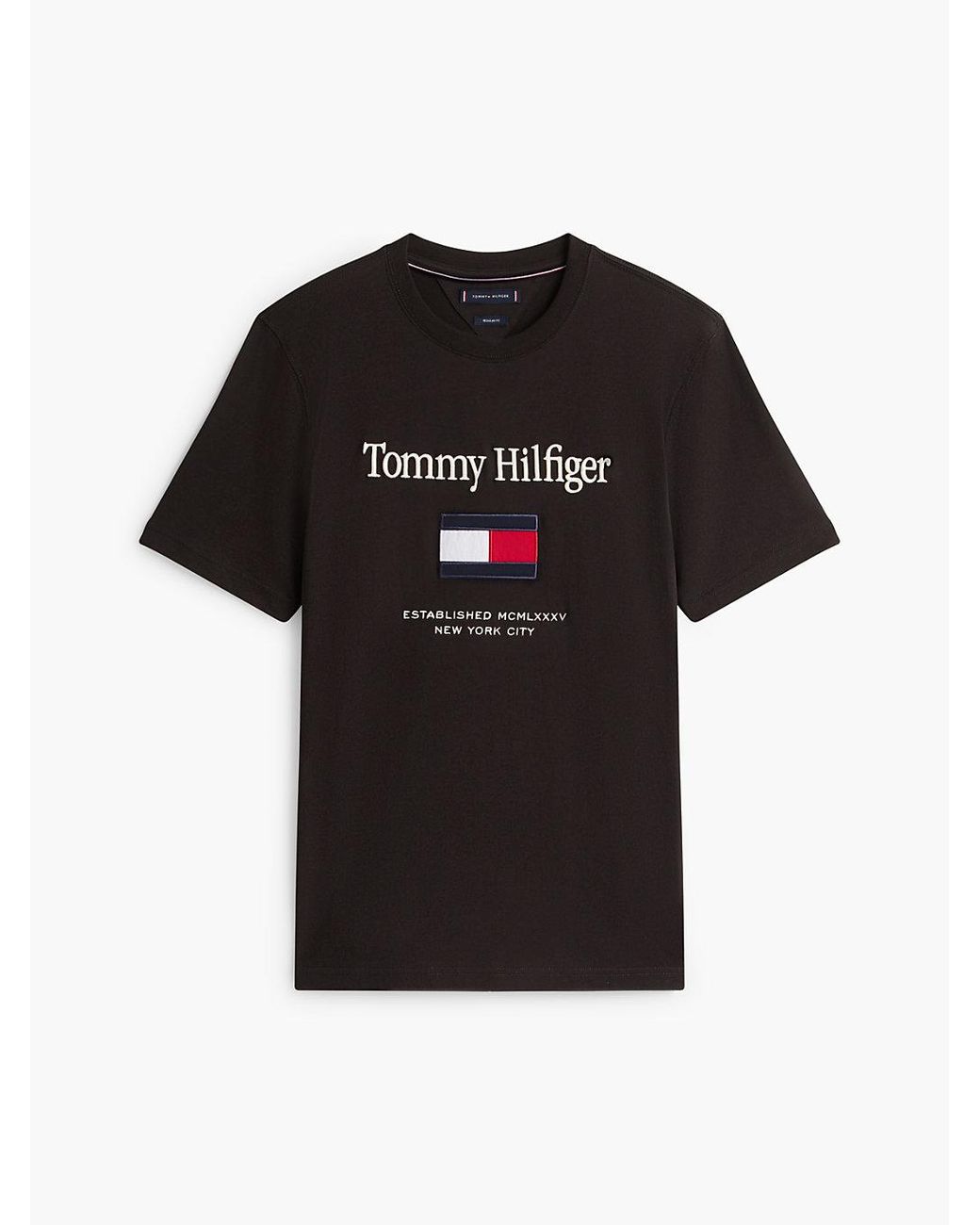 Tommy Hilfiger Black Logo Embroidery Crew Neck T-Shirt for men