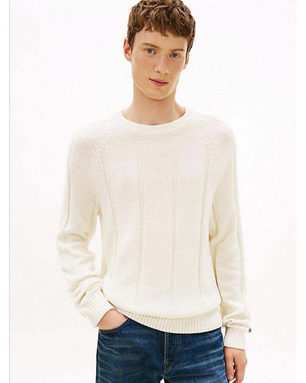 Tommy Hilfiger White Smart Casual Textured Wool Blend Jumper for men