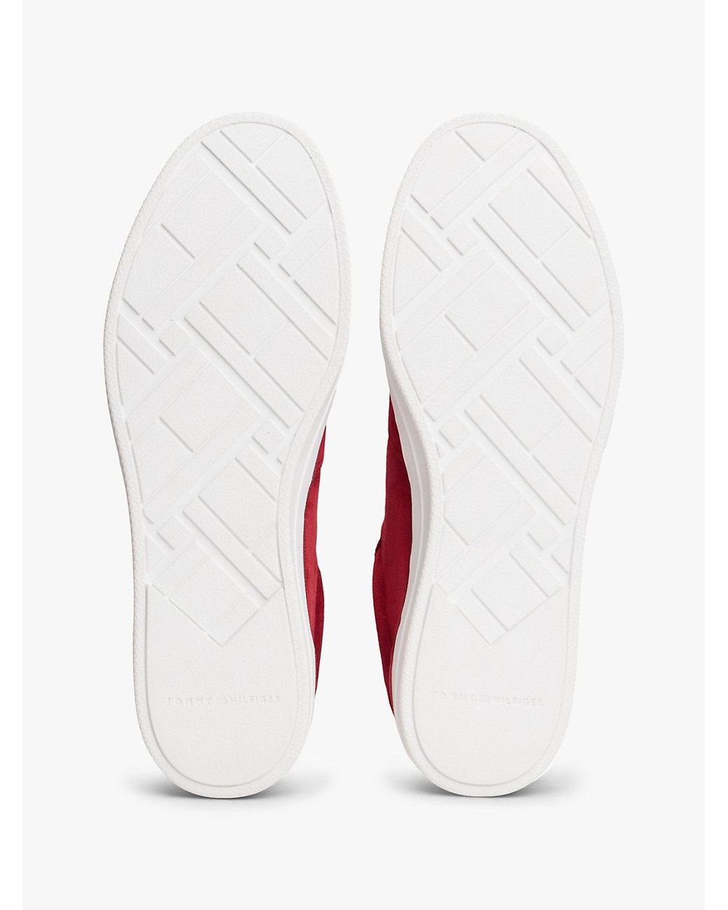 Tommy Hilfiger Red Luxe Embossed Logo Suede Trainers for men