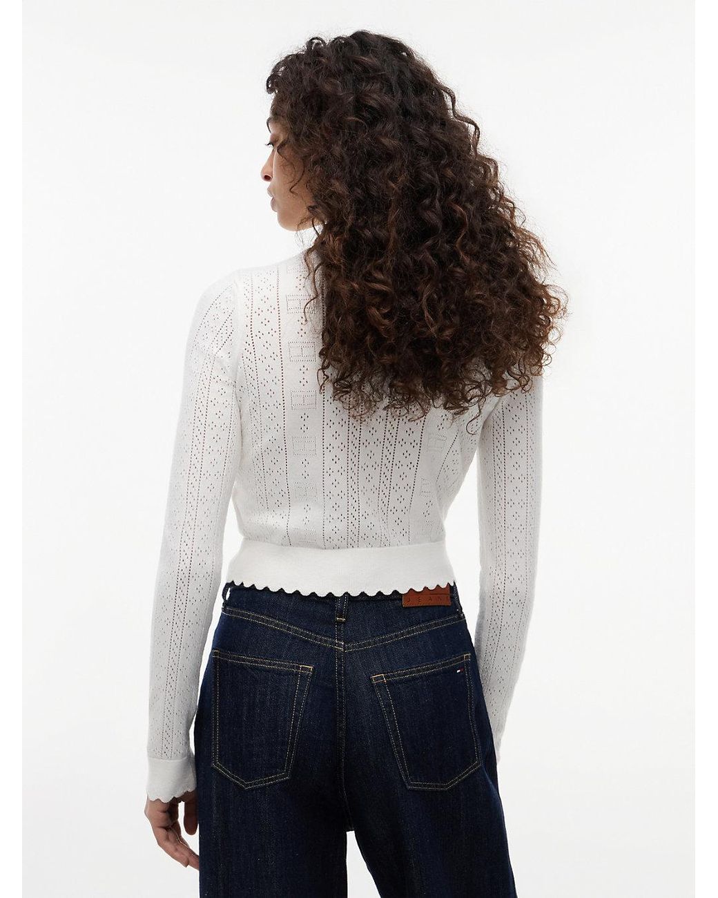Tommy Hilfiger White Slim Pointelle Flag Cardigan