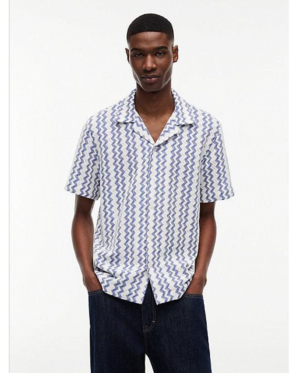 Tommy Hilfiger Blue Regular Fit Textured Short Sleeve Shirt for men