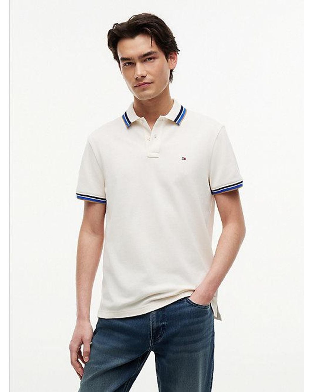 Tommy Hilfiger White Regular Fit Tipped Polo Shirt for men