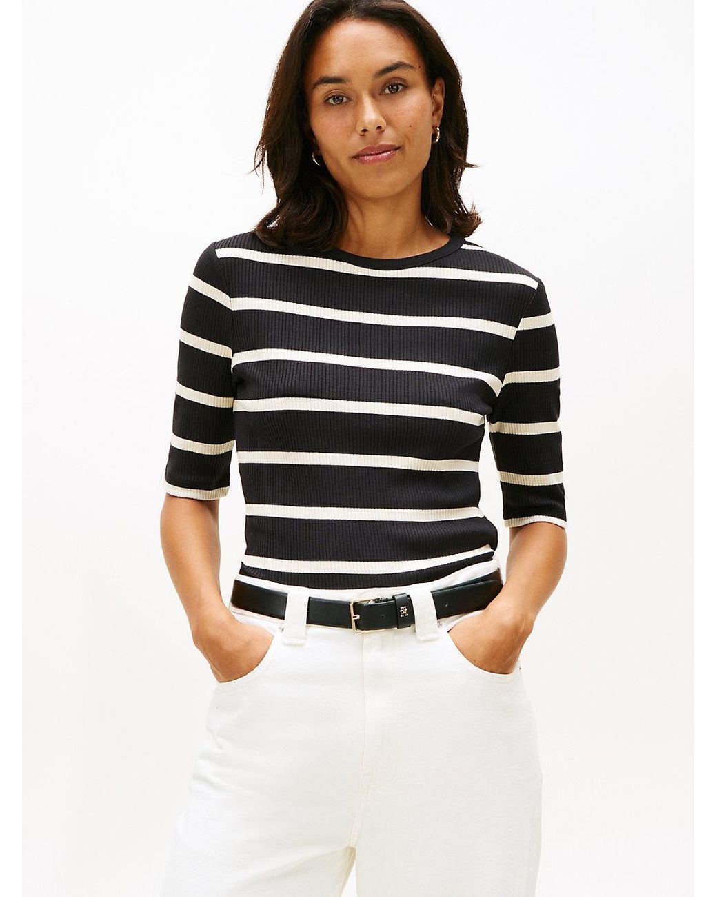 Tommy Hilfiger Black Ribbed Slim Half Sleeve T-Shirt