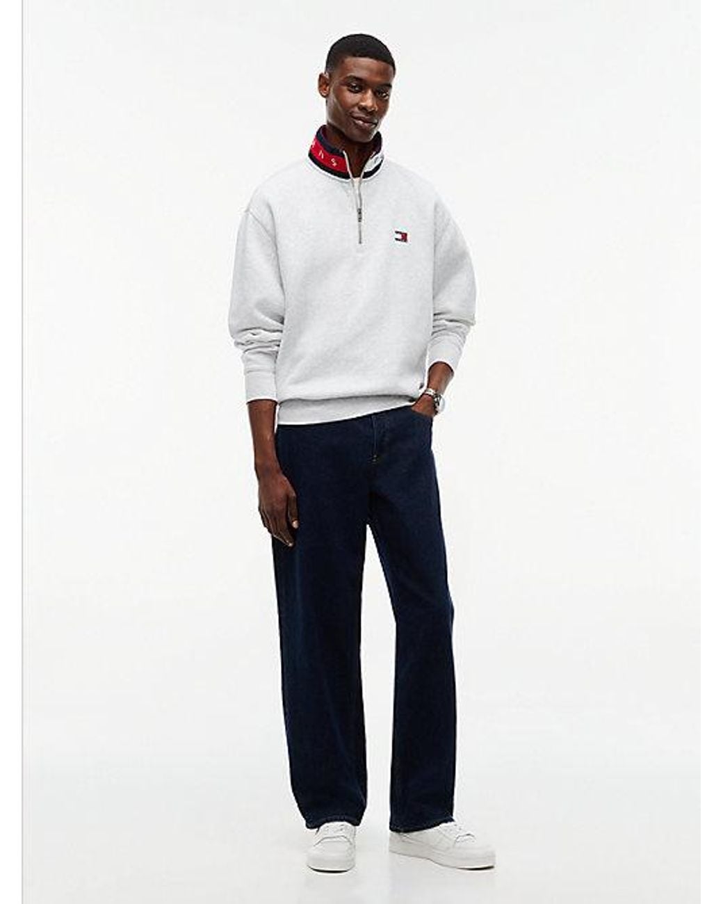 Tommy Hilfiger White Tommy Badge Relaxed Quarter Zip Sweatshirt for men