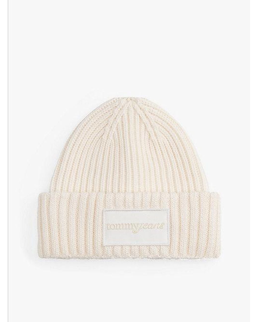 Tommy Hilfiger Natural Tonal Logo Patch Rib-knit Beanie