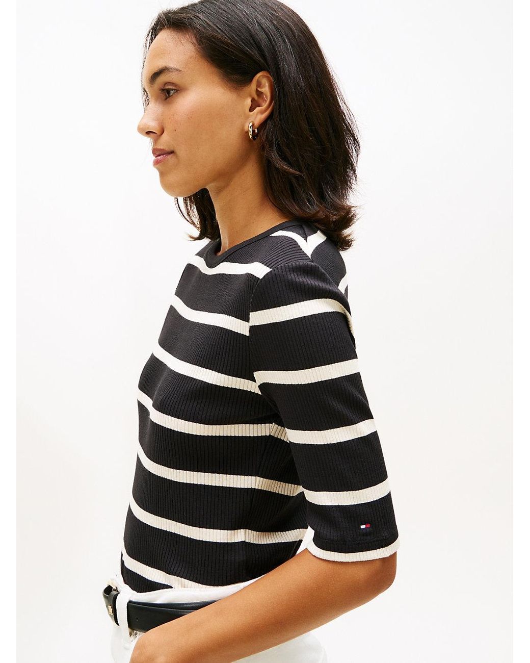 Tommy Hilfiger Black Ribbed Slim Half Sleeve T-Shirt