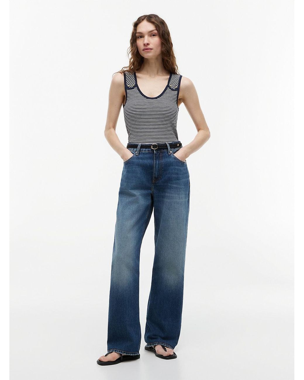 Tommy Hilfiger Blue Tone Button Ribbed Tank Top