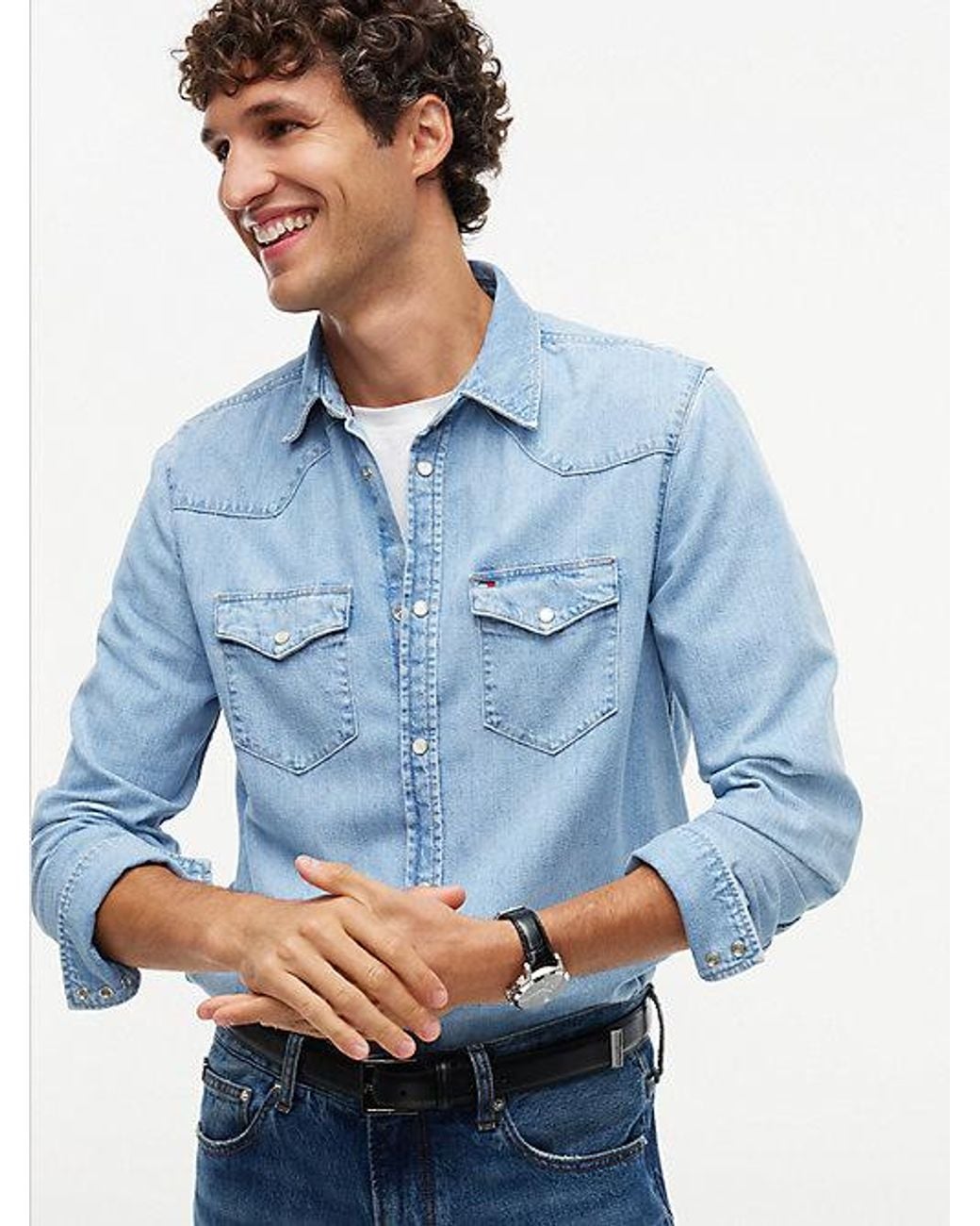 Tommy Hilfiger Blue Regular Fit Western Denim Shirt for men