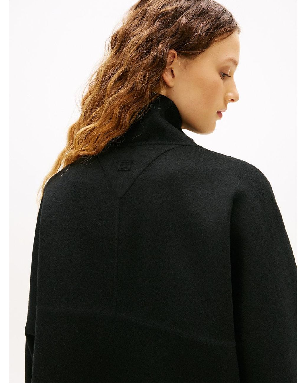 Tommy Hilfiger Black Wool Blend Funnel Neck Oversized Coat