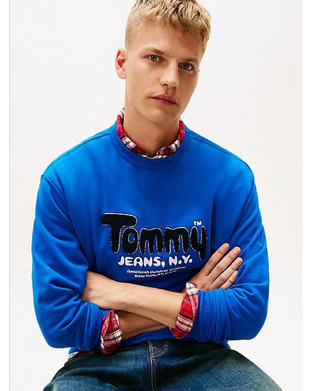 Tommy Hilfiger Blue Bouclé Logo Relaxed Sweatshirt for men