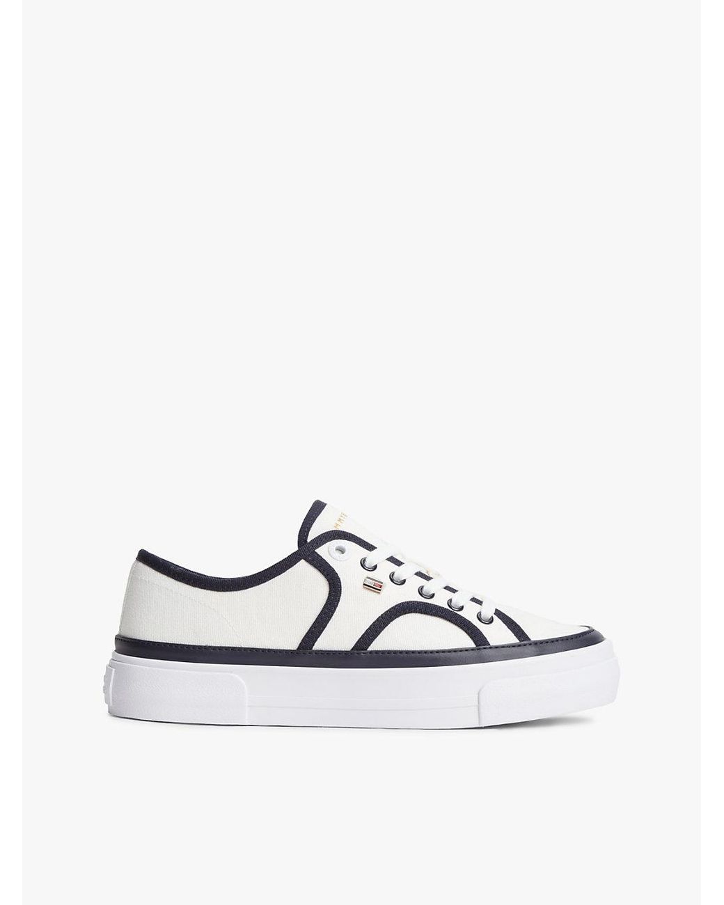 Tommy Hilfiger White Contrast Piping Canvas Platform Trainers
