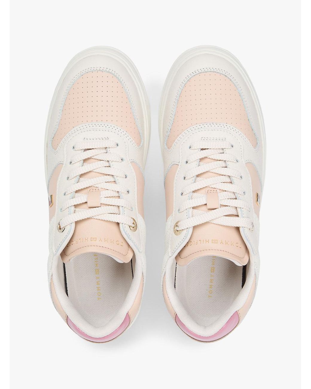 Tommy Hilfiger Natural Leather Mixed Texture Cupsole Trainers