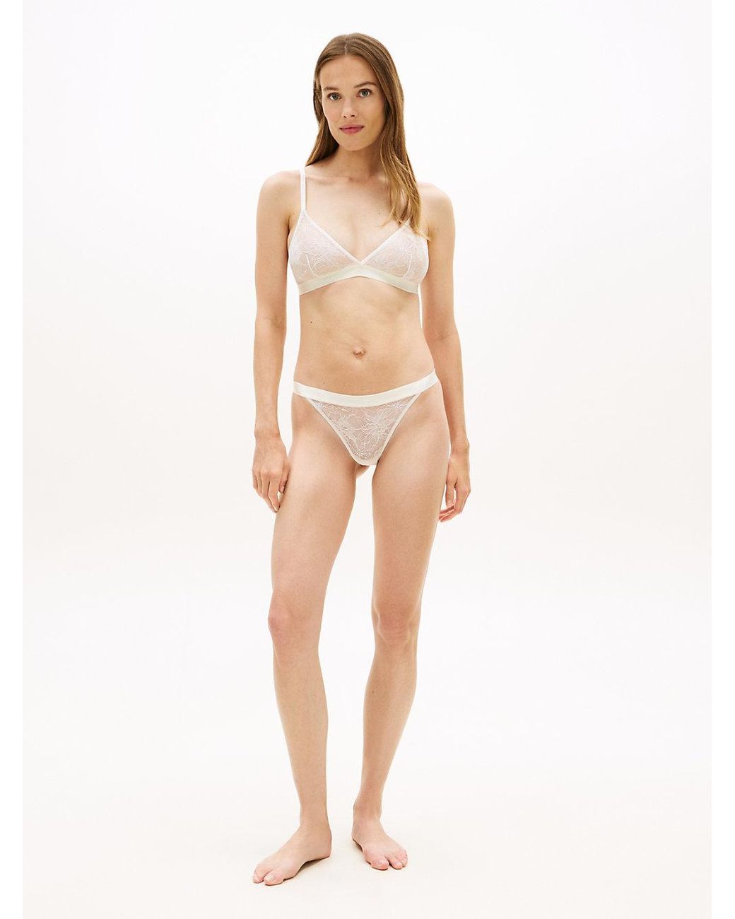 Tommy Hilfiger White Repeat Logo Floral Lace Triangle Bra