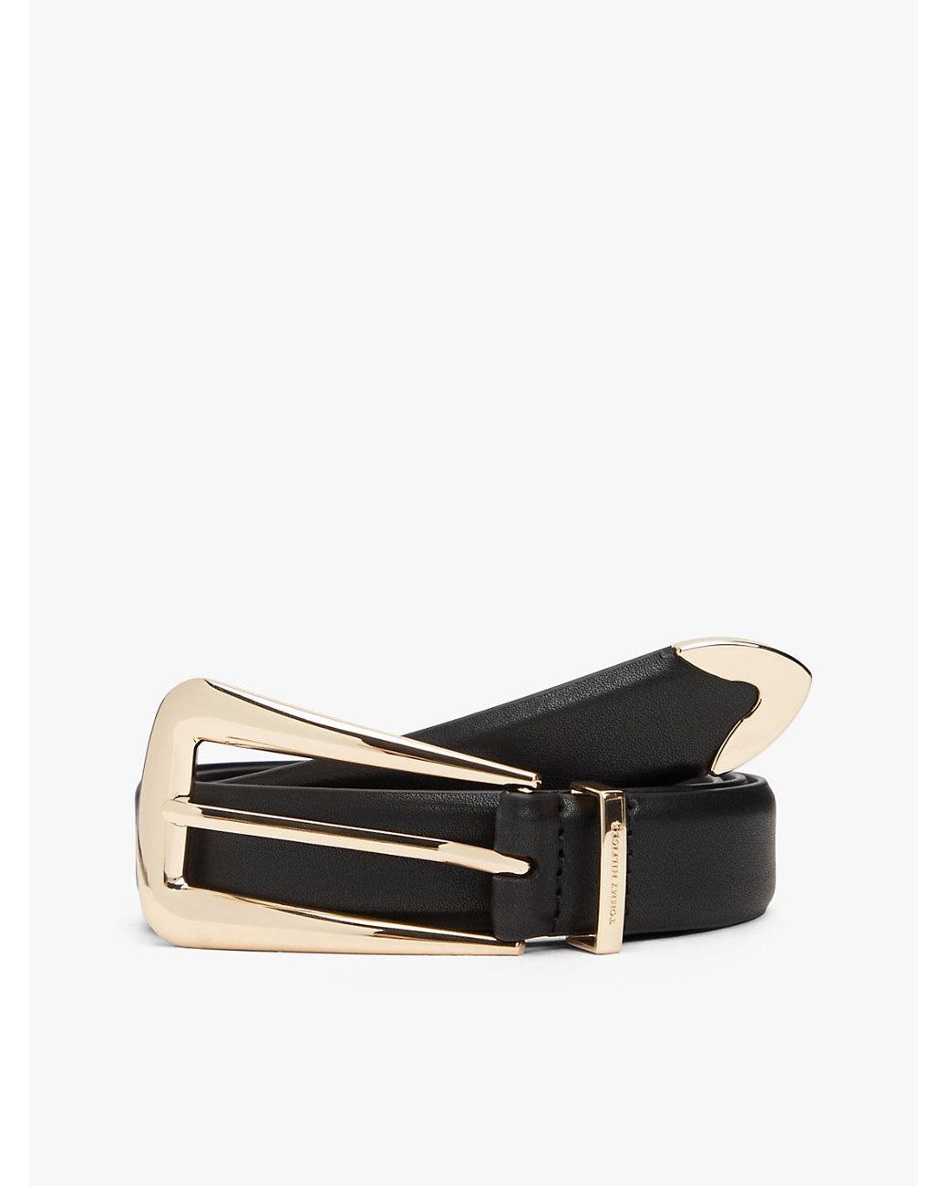 Tommy Hilfiger Black Elongated Rectangular Buckle Leather Belt