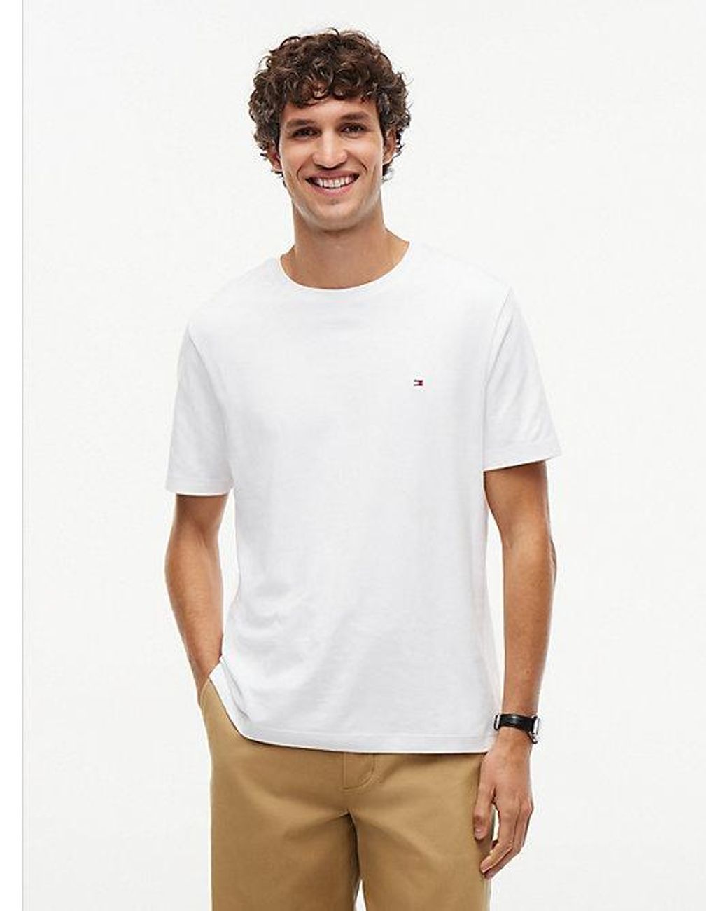 Tommy Hilfiger White Flag Embroidery Interlock Knit T-Shirt for men