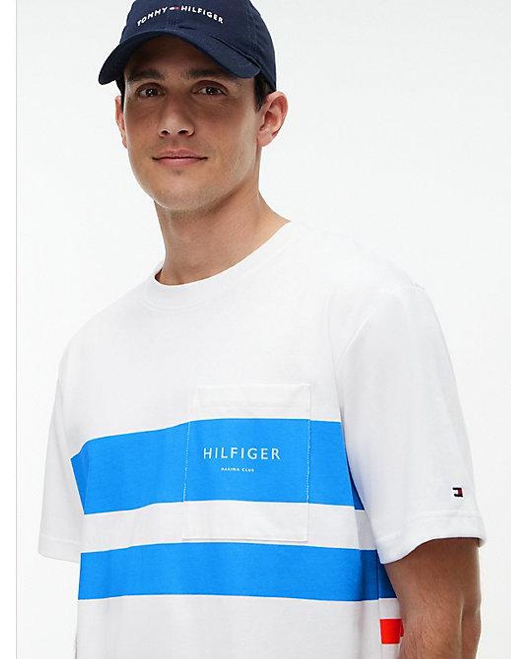 Tommy Hilfiger Blue Logo Colour-Blocked Relaxed T-Shirt for men