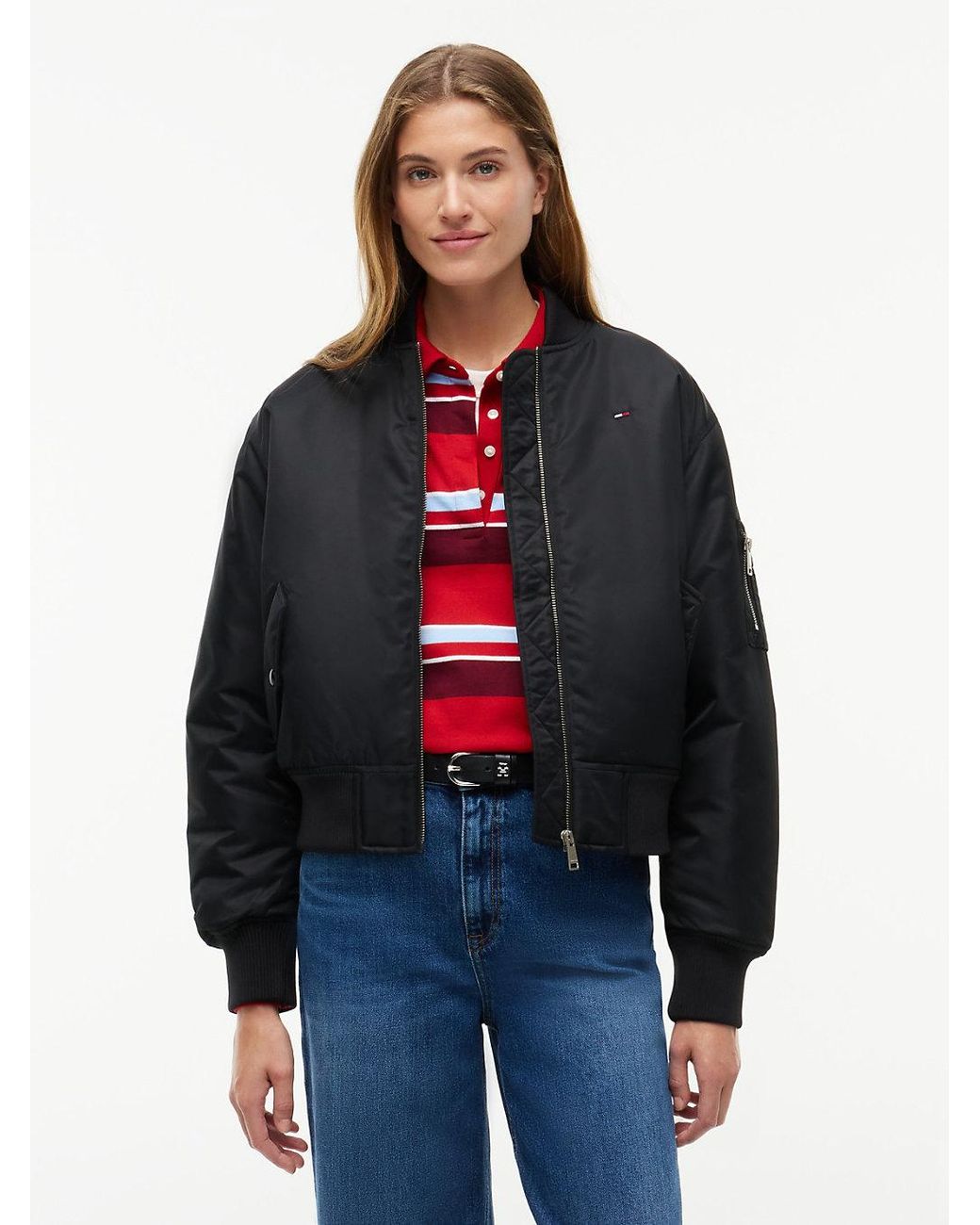 Tommy Hilfiger Black Sleeve Pocket Twill Bomber Jacket