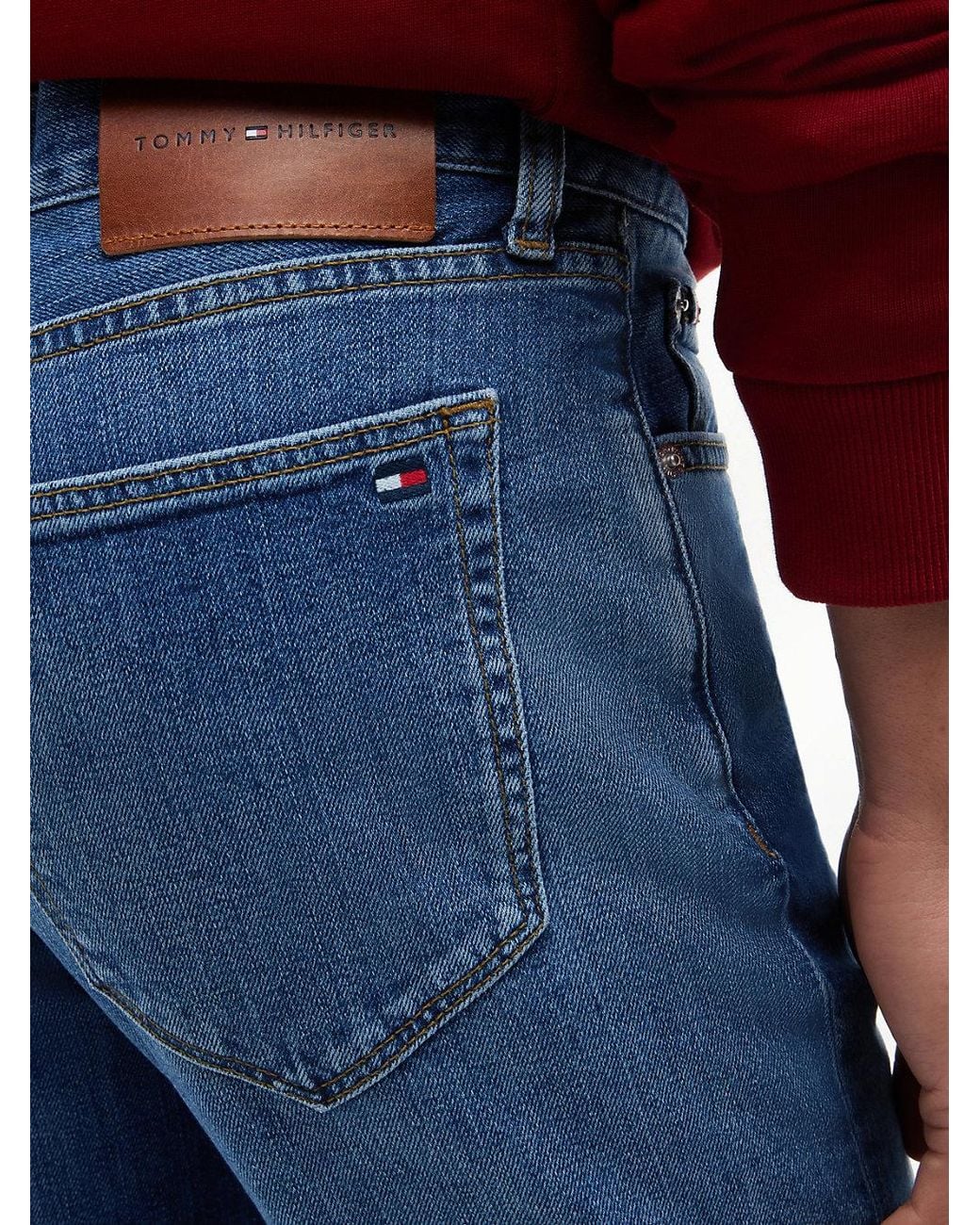 Tommy Hilfiger Blue Denton Whiskered Slim Straight Leg Jeans for men