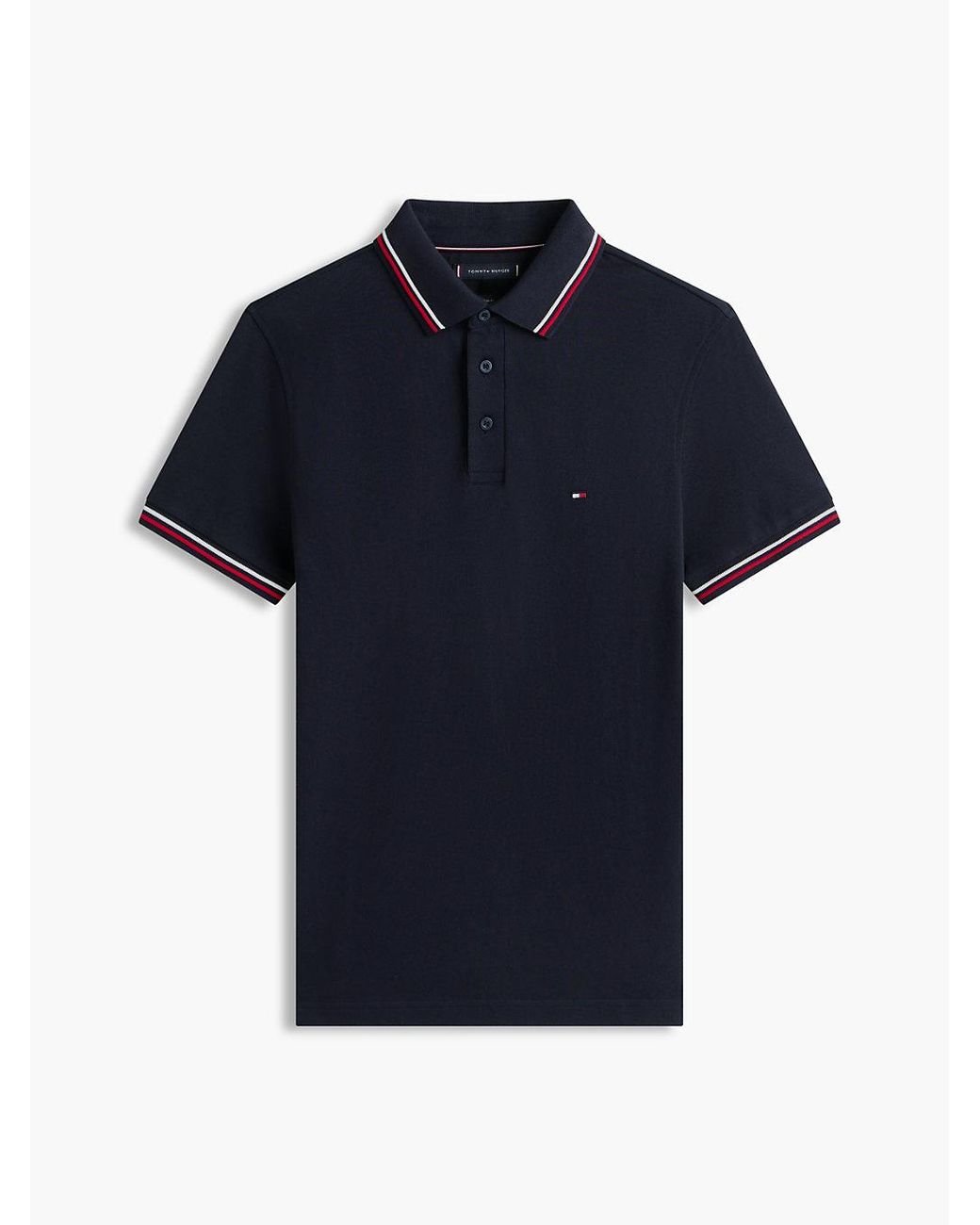 Tommy Hilfiger Blue Short Sleeve Casual Polo Shirts In Slim Fit With Stretch And Cuff Designs for men
