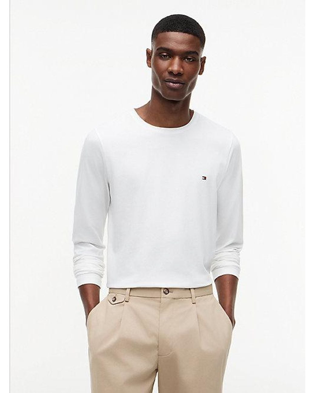 Tommy Hilfiger White Slim Jersey Long Sleeve T-Shirt for men