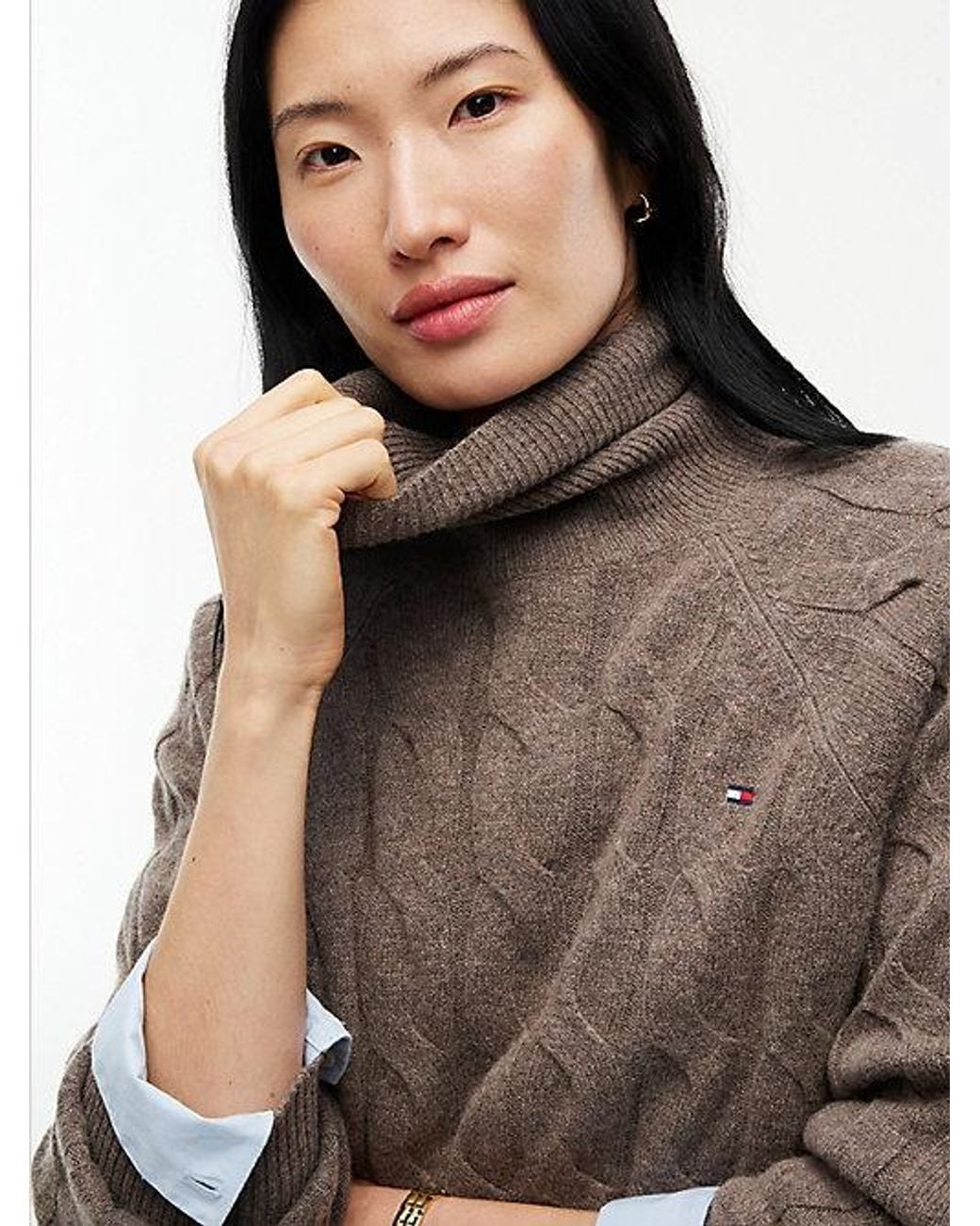 Tommy Hilfiger Multicolor Pure Wool Cable Roll Neck Jumper