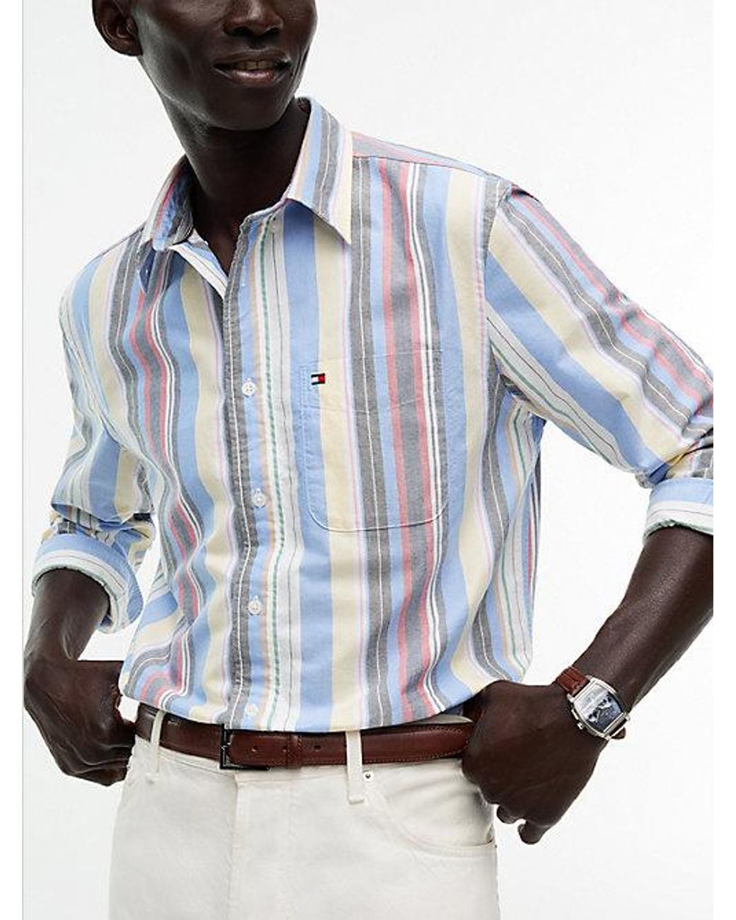 Tommy Hilfiger Blue Relaxed Fit Mixed Stripe Oxford Shirt for men