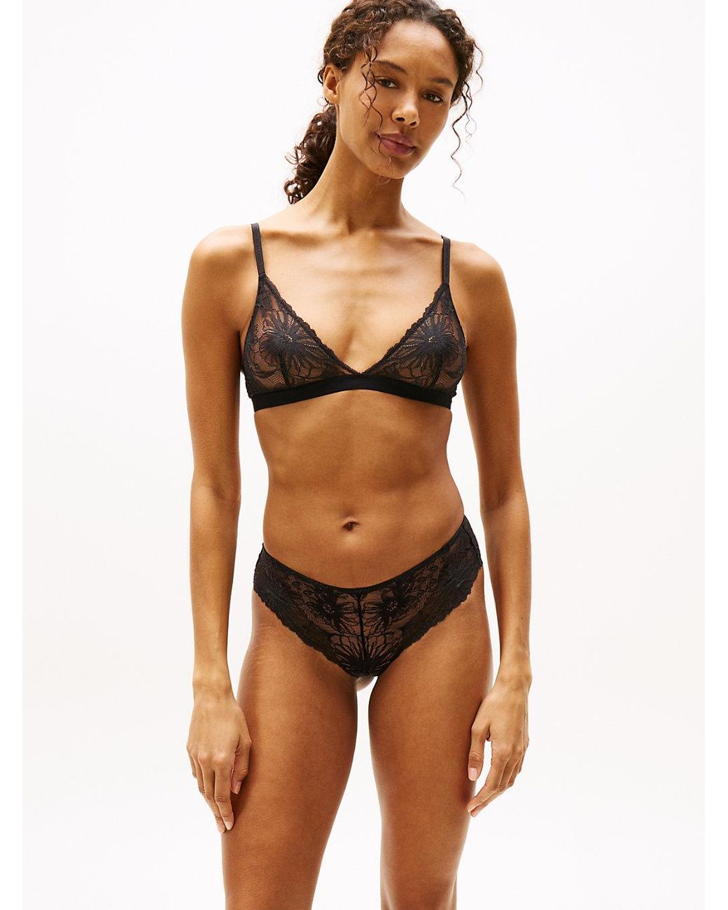 Tommy Hilfiger Black Floral Lace Triangle Bra