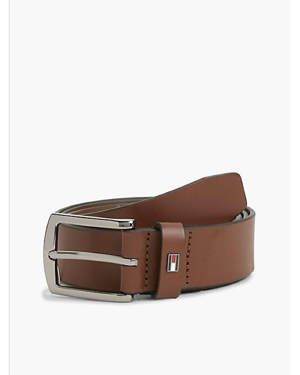 Tommy Hilfiger Brown Denton Leather Enamel Flag Belt for men