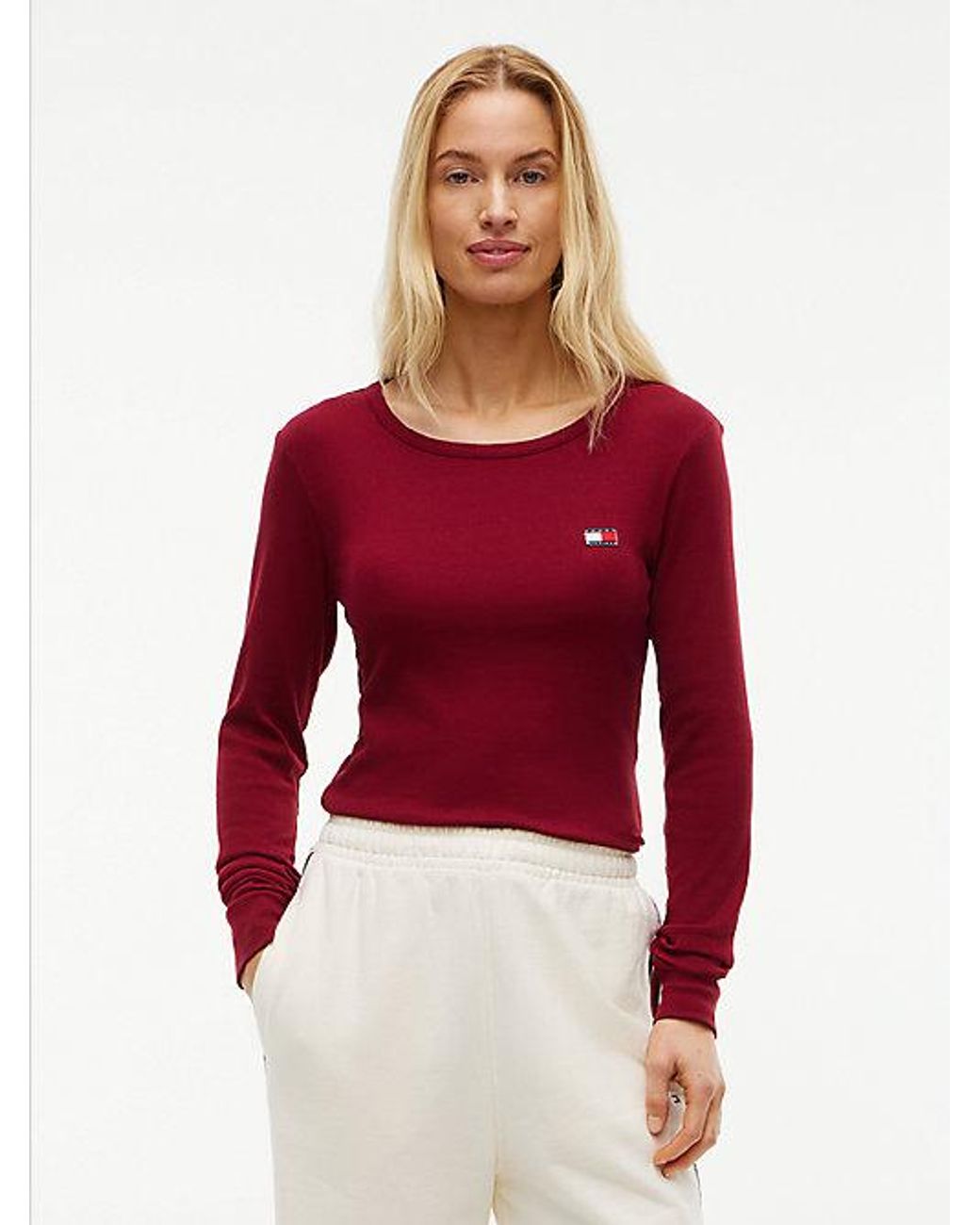 Tommy Hilfiger Red Heritage Ribbed Long Sleeve Lounge T-Shirt