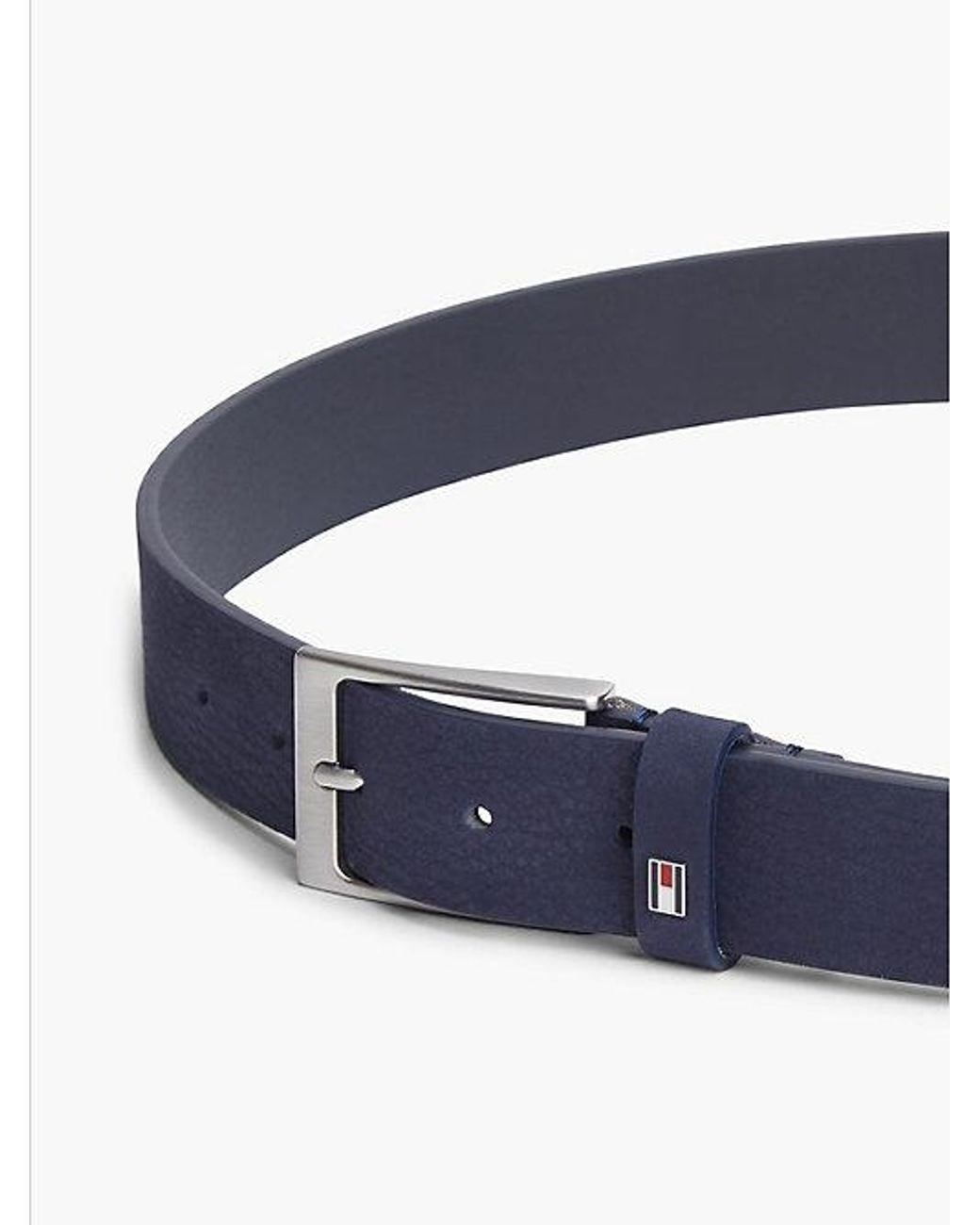 Tommy Hilfiger Blue Leather Enamel Flag Rectangular Buckle Belt for men