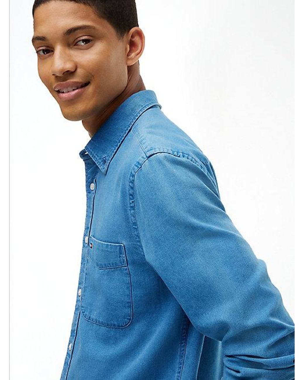 Tommy Hilfiger Blue Regular Fit Dobby Denim Shirt for men