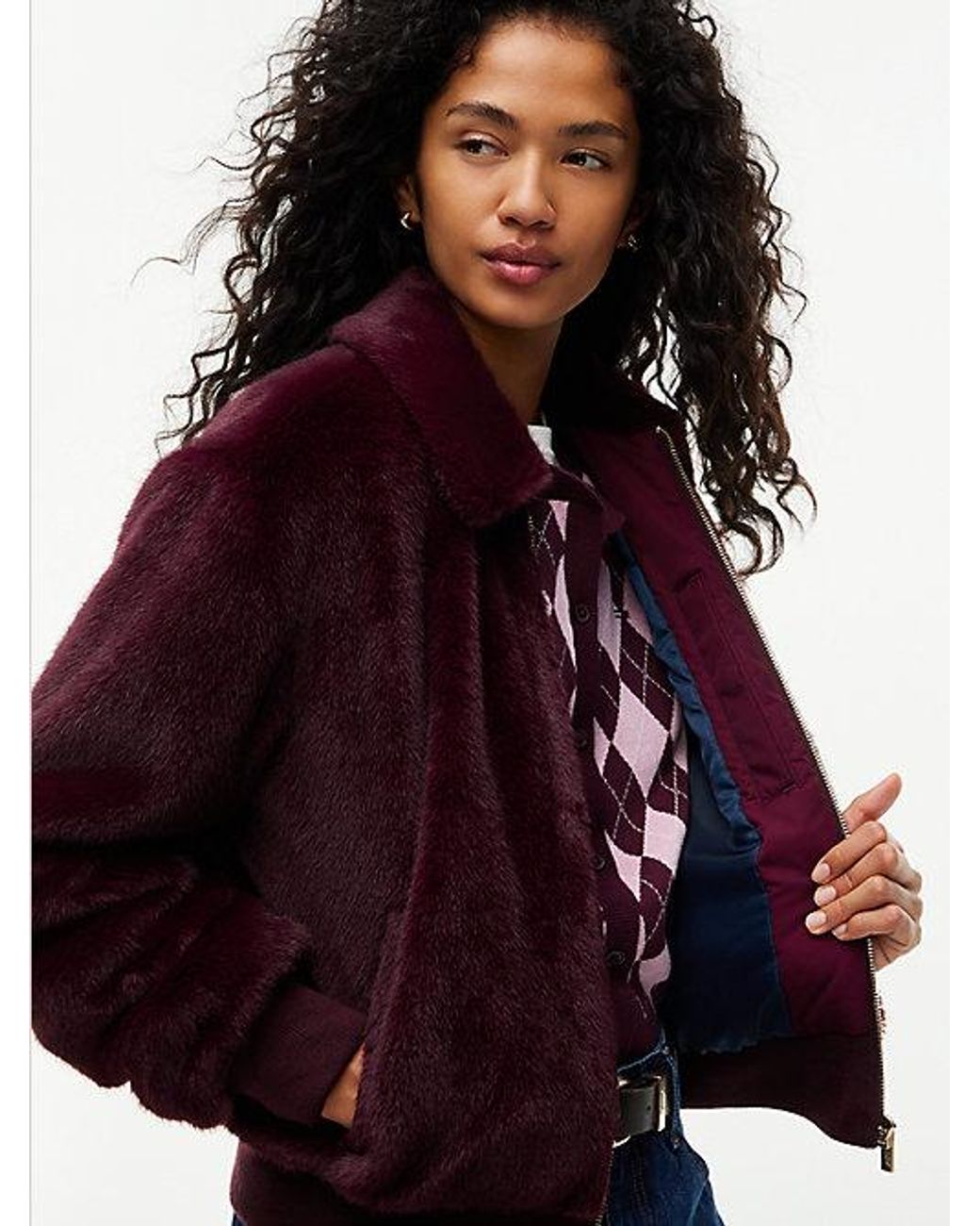 Tommy Hilfiger Red Tommy Jeans Faux Fur Relaxed Zip Thru Jacket