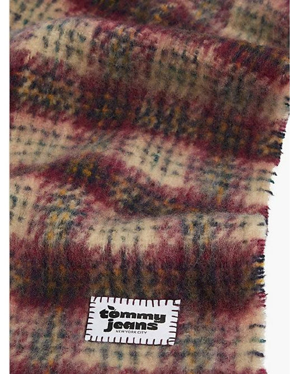 Tommy Hilfiger Red Tommy Jeans Wool Blend Logo Fringe Scarf