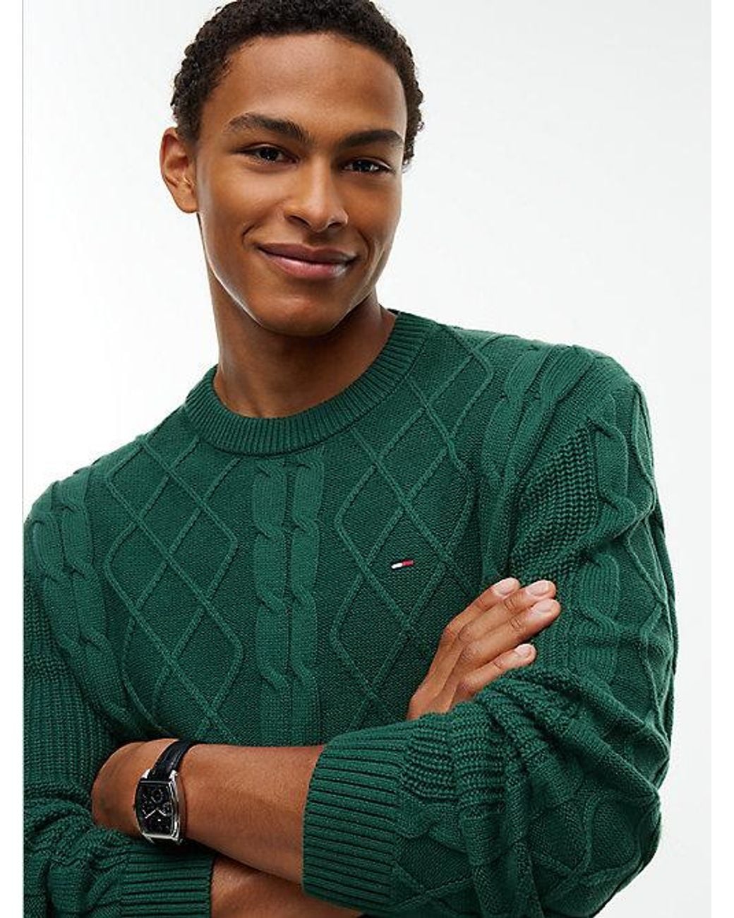 Tommy Hilfiger Green Tommy Jeans Tommy Flag Cable Knit Jumper for men