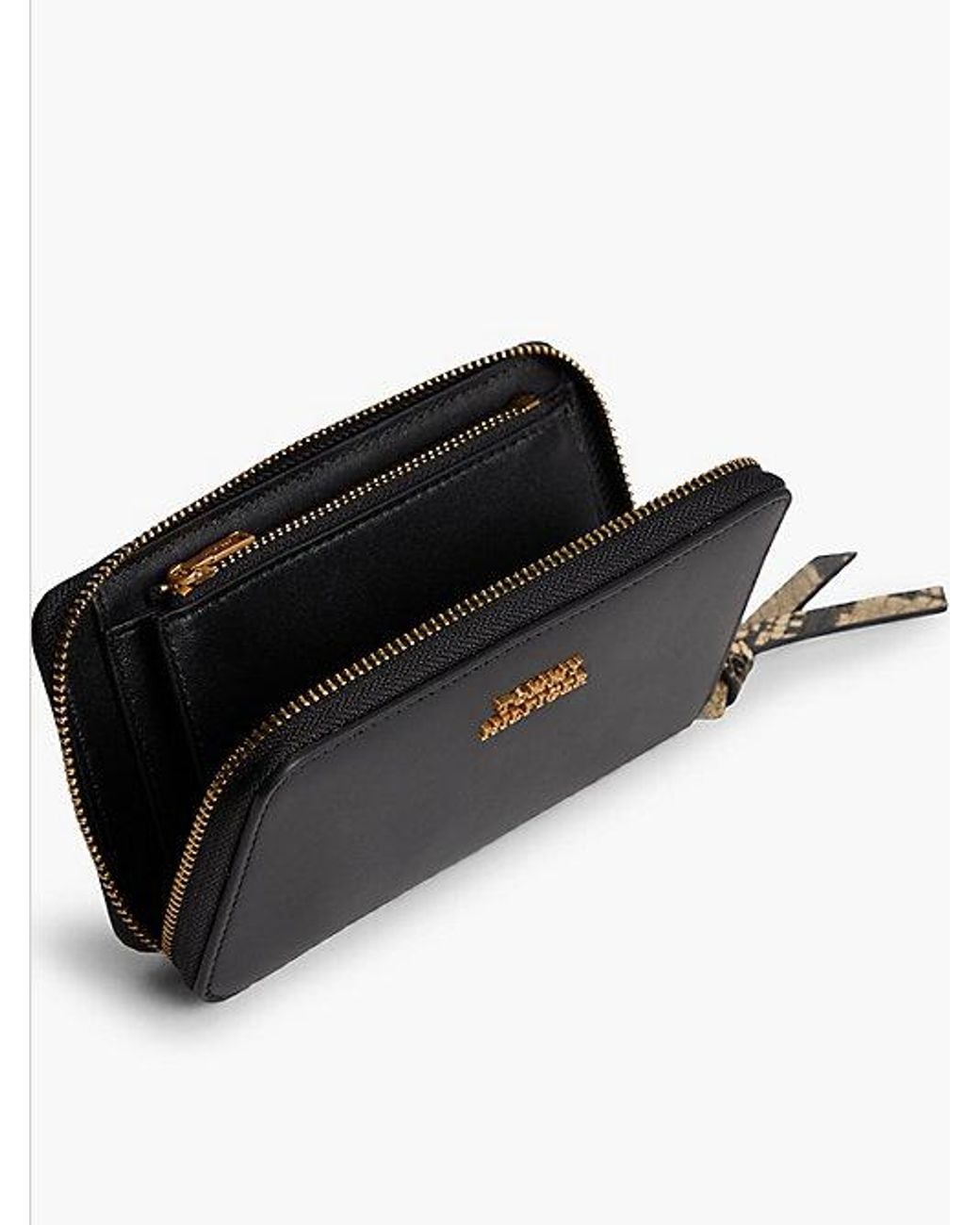 Tommy Hilfiger Black Leather Metal Logo Zip Around Wallet