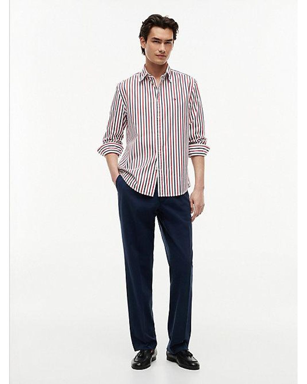 Tommy Hilfiger Red Regular Fit Flex Stripe Poplin Shirt for men