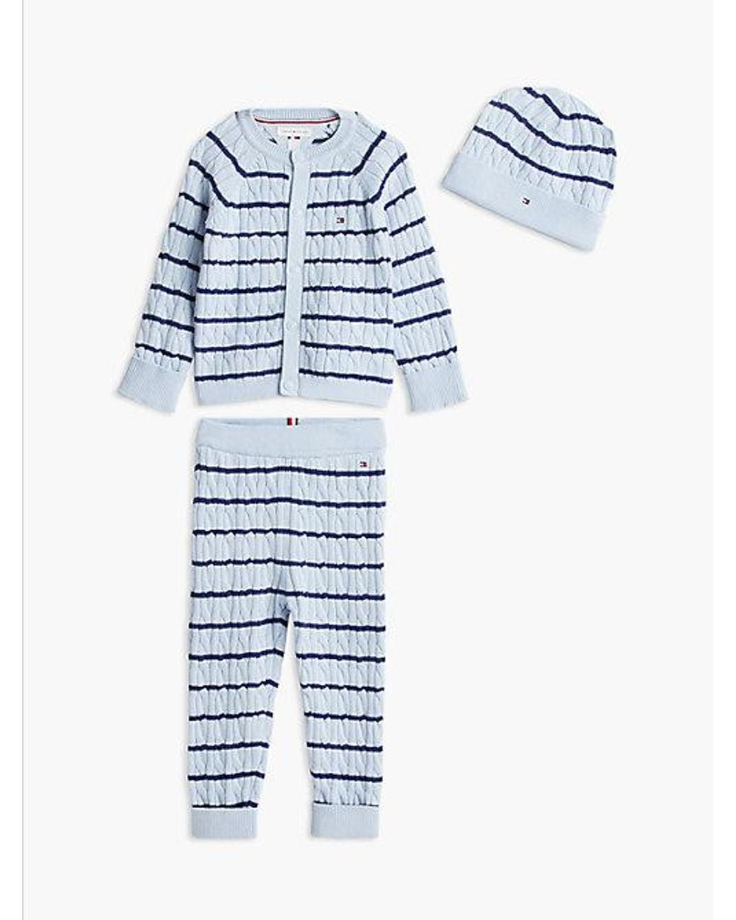 Tommy Hilfiger Blue Cable Knit Cardigan Trousers And Beanie Gift Set